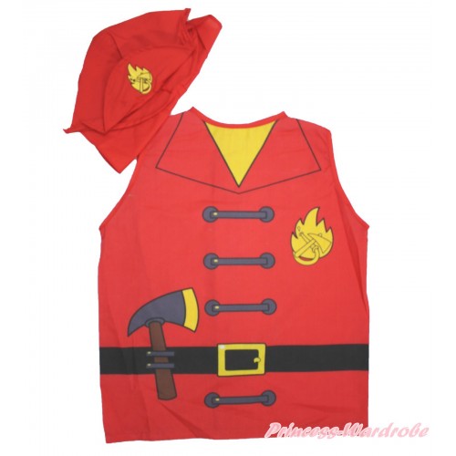 Firefighter Top & Hat Cap Party Dress Up Costume Set C344