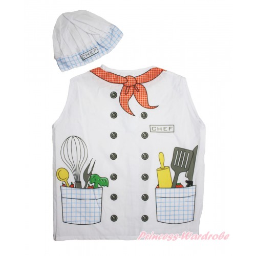 White Cooking Chef Top & Hat Cap Party Dress Up Costume Set C345