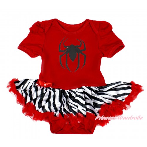 Halloween Hot Red Baby Bodysuit Zebra Red Pettiskirt & Spider Print JS3954