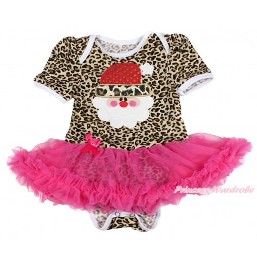 Xmas Leopard Baby Bodysuit Hot Pink Pettiskirt & Leopard Santa Claus Print JS4063