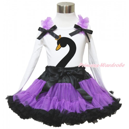 Easter White Long Sleeve Top Dark Purple Ruffles Black Bow & Black Swan & Black Dark Purple Pettiskirt MW614