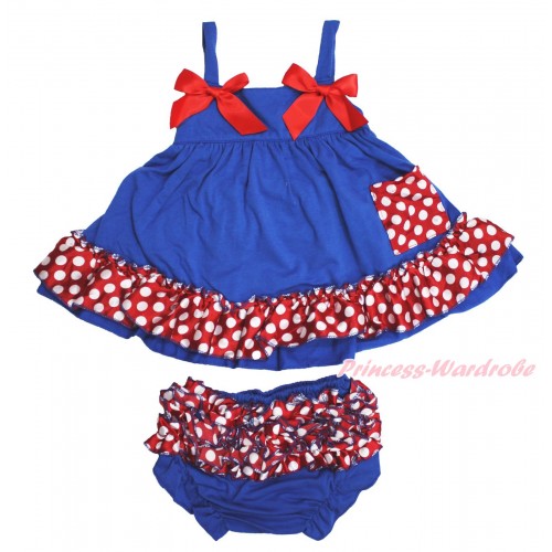 Royal Blue Minnie Dots Swing Top & Hot Red Bow & Panties Bloomers SP23