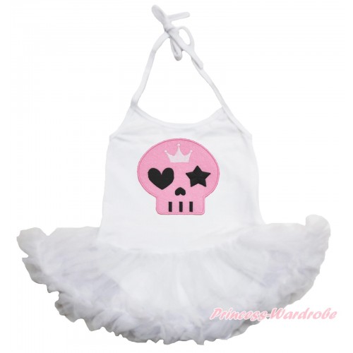 Halloween White Baby Halter Jumpsuit Pettiskirt & Light Pink Skeleton JS3930