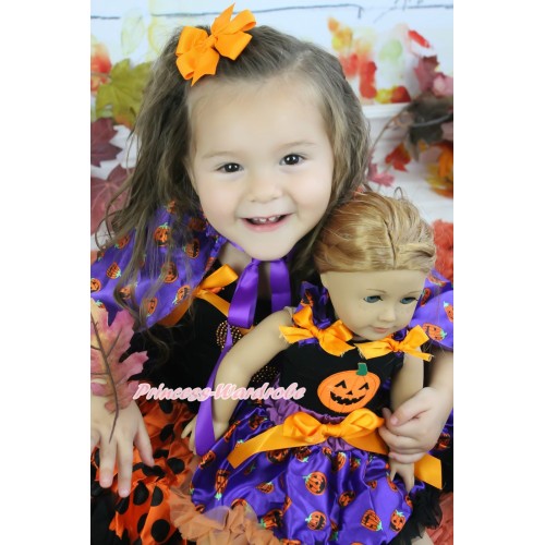 Halloween Black Tank Top Purple Pumpkin Ruffles Orange Bows & Punpkin & Purple Pumpkin Pettiskirt American Girl Doll Outfit DO013