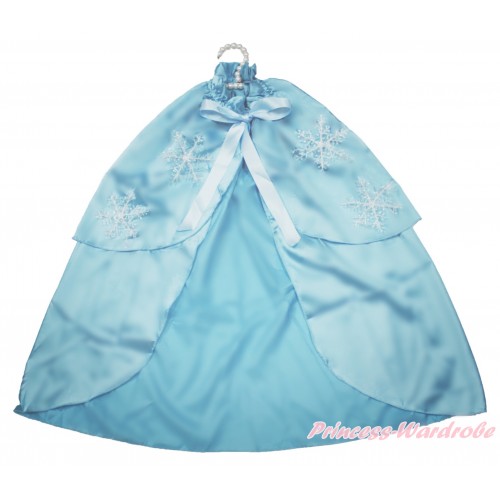 Frozen Princess Elsa Light Blue Girl Satin Shawl Coat with Snowflakes SH66