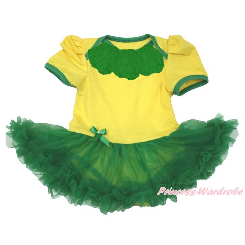 World Cup Brazil Yellow Baby Bodysuit Jumpsuit Kelly Green Pettiskirt with Kelly Green Rosettes JS3373