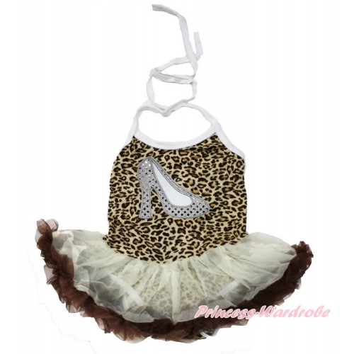 Leopard Baby Halter Jumpsuit Cream White Brown Pettiskirt With Sparkle White High Heel Shoes Print JS3444