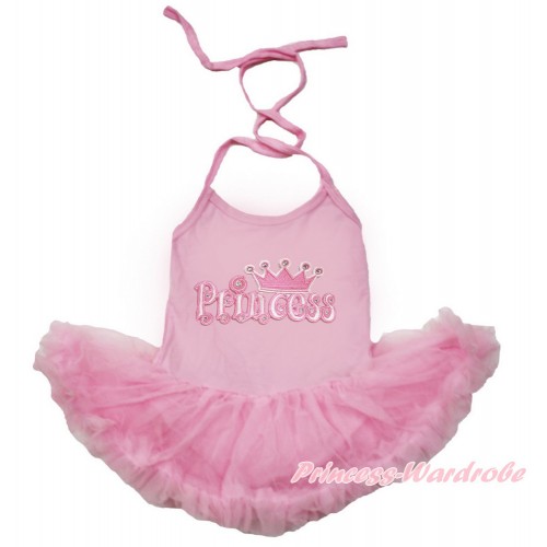 Light Pink Baby Halter Jumpsuit Light Pink Pettiskirt With Princess Print JS3452