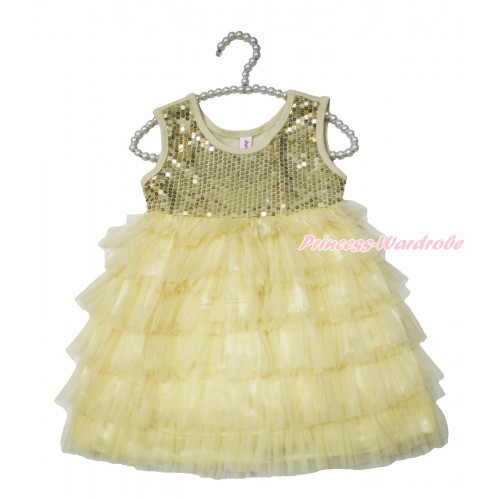 Cream White Sparkle Sequins Layer Dance Party Dress PD049