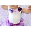 White Tank Top With Dark Light Purple Pearl Flower Rosettes Lacing TB800
