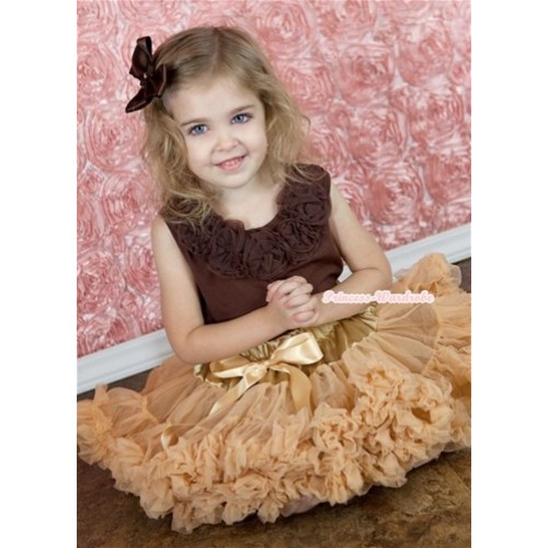 Goldenrod Pettiskirt with Brown Rosettes Brown Tank Top M305 