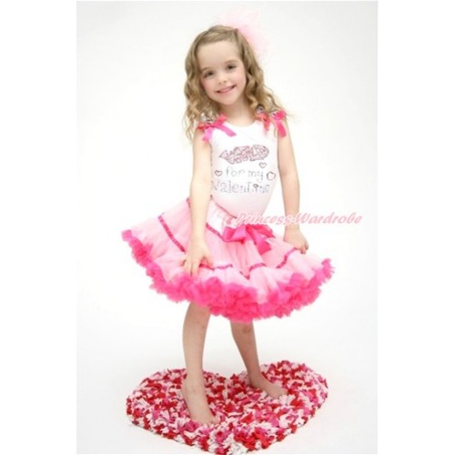 Valentine's Day White Tank Top with Zebra Ruffles & Hot Pink Bow with Sparkle Crystal Bling Rhinestone Wild for my Valentine Print & Hot Light Pink Trim Pettiskirt MG995 