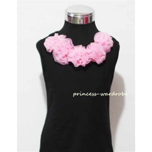 Black Tank Tops with Light Pink Rosettes TB03 
