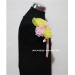 Black Top with Bunch of Yellow Light Pink Rosettes and Pink Bow TB52 
