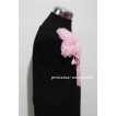 Black Top with Bunch of Light Pink Rosettes and Pink Bow TB55 