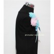 Black Top with Bunch of Light Blue Pink Rosettes and Blue Bow TB56 