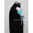 Black Top with Bunch of White Light Blue Rosettes and Blue Bow TB57 