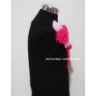 Black Top with Bunch of Hot Light Pink Rosettes and Hot Pink Bow TB60 