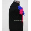 Black Top with Bunch of Royal Blue Hot Pink Rosettes and Hot Pink Bow TB61 