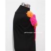 Black Top with Bunch of Orange Hot Pink Rosettes and Hot Pink Bow TB63 