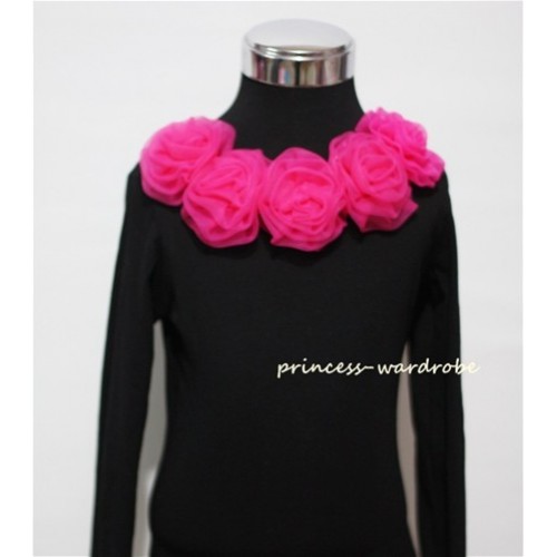 Black Long Sleeves Tops with Hot Pink Rosettes TB26 