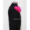 Black Long Sleeves Tops with Hot Pink Rosettes TB26 