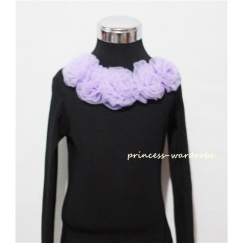 Black Long Sleeves Tops with Light Purple Rosettes TB29 
