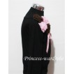 Black Long Sleeve Top with Bunch of Brown Pink Rosettes and Pink Bow TB74 