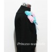 Black Long Sleeve Top with Bunch of Light Blue Pink Rosettes and Blue Bow TB76 