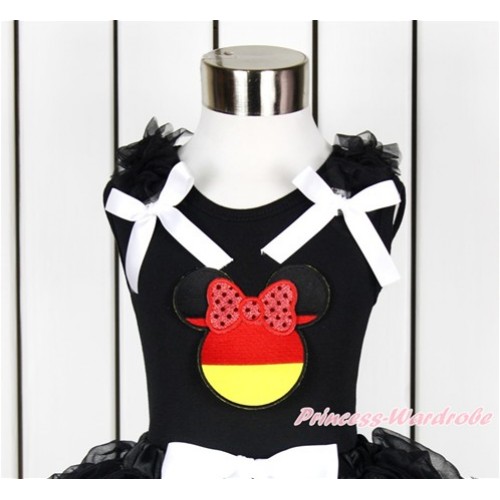 World Cup Black Tank Top With Black Ruffles & White Bow With Sparkle Red Germany Minnie Print TB652 