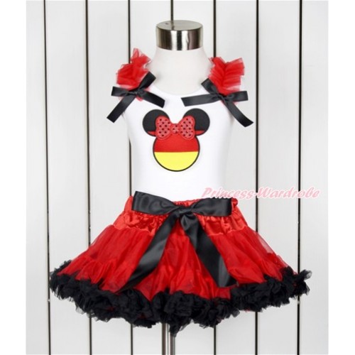 World Cup White Tank Top with Red Ruffles & Black Bow with Sparkle Red Germany Minnie Print & Red Black Pettiskirt MG1014 