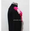 Black Long Sleeve Top with Bunch of Hot Light Pink Rosettes and Hot Pink Bow TB81 