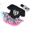 Black Baby Jumpsuit Rainbow Zebra Pettiskirt With Zebra Heart Print With Black Headband Zebra Satin Bow JS136 
