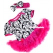 Hot Pink Damask Baby Jumpsuit Hot Pink Pettiskirt With Hot Pink Headband Damask Satin Bow JS101 