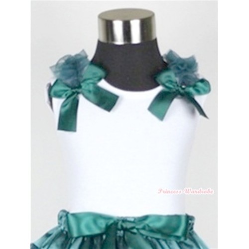White Tank Top with Teal Green Ruffles and Teal Green Bow T485 