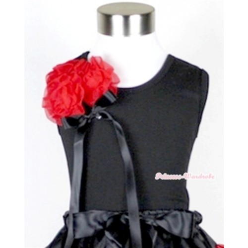 Black Tank Top with Bunch of Red Rosettes& Black Bow TB266 