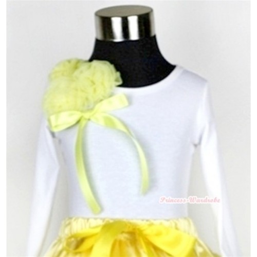 White Long Sleeve Top with Bunch of Yellow Rosettes& Yellow Bow T277 