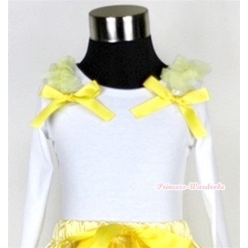 White Long Sleeves Top with Yellow Ruffles & Yellow Bow T284 
