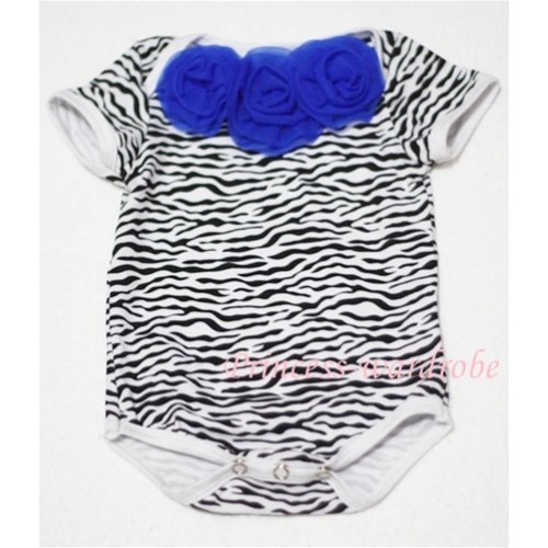Zebra Print Baby Jumpsuit with Roayl Blue Rosettes TH06 