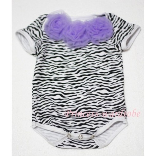 Zebra Print Baby Jumpsuit with Lavender Rosettes TH07 
