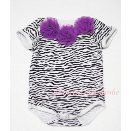Zebra Print Baby Jumpsuit with Dark Purple Rosettes TH08 