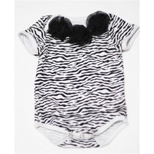 Zebra Print Baby Jumpsuit  with Black Rosettes TH10 