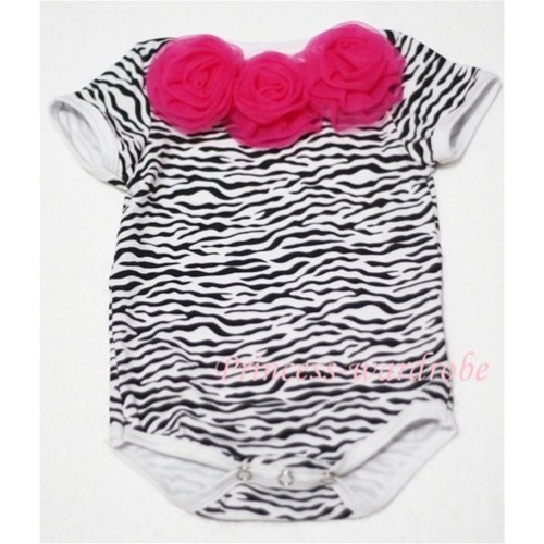 Zebra Print Baby Jumpsuit with Hot Pink Rosettes TH12 