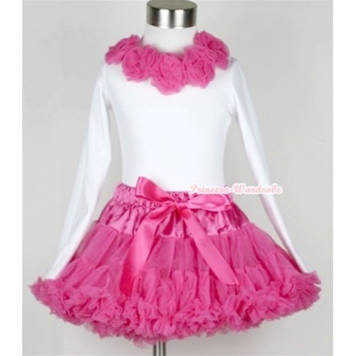  Hot Pink Pettiskirt Matching White Long Sleeve Top With Hot Pink Rosettes MW154 