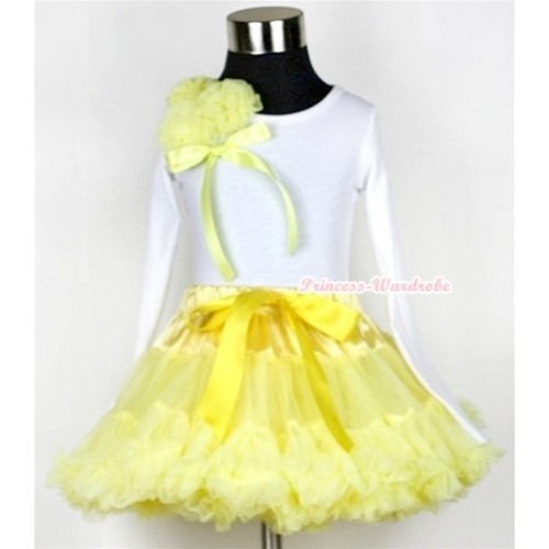 Yellow Pettiskirt with Matching White Long Sleeve Top with Bunch of Yellow Rosettes& Yellow Bow MW161 