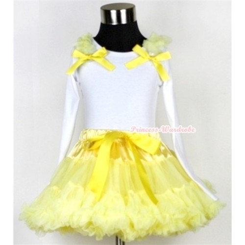 Yellow Pettiskirt with Matching White Long Sleeve Top with Yellow Ruffles & Yellow Bow MW168 