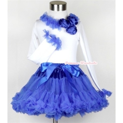 Royal Blue Pettiskirt with Matching White Long Sleeves Top with Bunch of Royal Blue Satin Rosettes & Royal Blue Lacing MW175 
