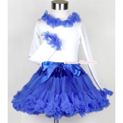 Royal Blue Pettiskirt with White Long Sleeves Top with Royal Blue Lacing MW172 