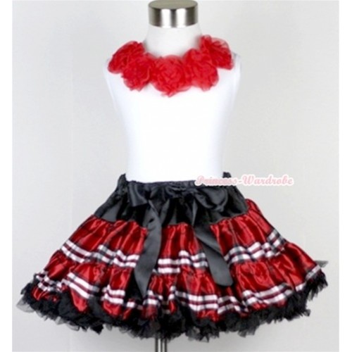 White Tank Tops with Red Rosettes & Red Black Checked Pettiskirt MG358 