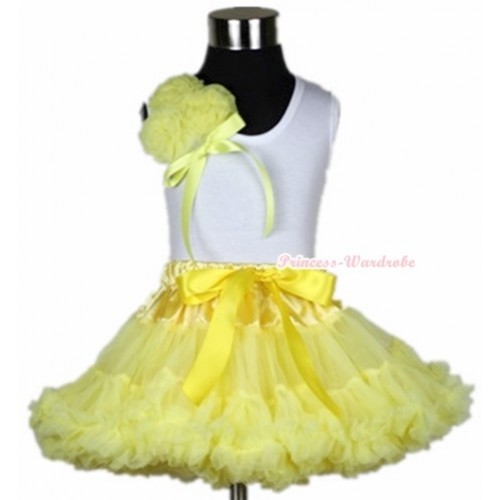 White Tank Top With a Bunch of Yellow Rosettes& Yellow Bow With Yellow Pettiskirt MG362 